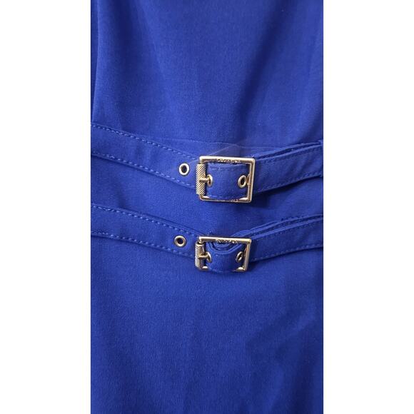 Calvin Klein Dress Size 4 Sheath Blue Sleeveless Knee Length Gold Accents Zip - Picture 5 of 9